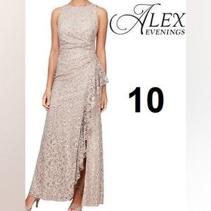 Alex Evenings Long Sleeveless Cascade Ruffle Detail Dress With Front Slit